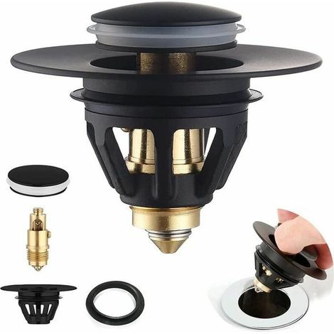 Stainless Steel Pop Up Sink Plug for Universal Sink Pop up Filter,3439mm,Black (1/4)