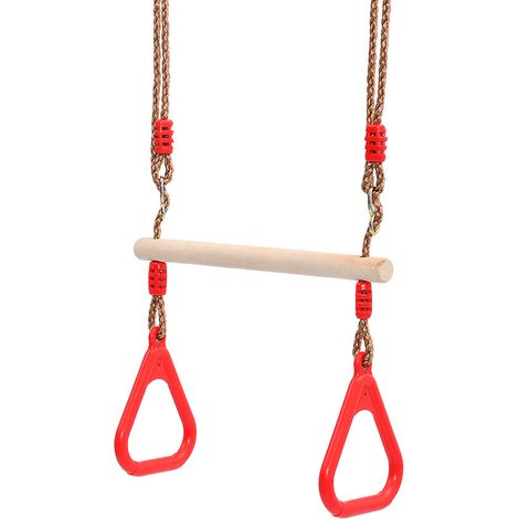 Balançoire en bois, balançoire toboggan pour enfants avec anneaux de gymnastique, jardin extérieur intérieur-rouge, chargeable 12kg, 1pc (1/5)