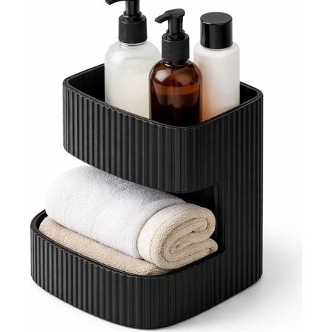 Mobiletto da bagno moderno a due livelli, di colore nero. (1/3)