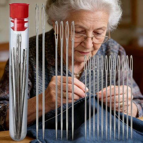 Lot de 18 aiguilles à coudre à gros œil, multifonctionnelles, pour couture, broderie et réparation, adaptées aux personnes âgées, avec étui de rangement (1/5)