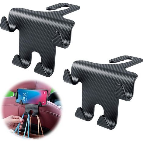 Universal Car Headrest Hook - Car Hook for Headrest Support, with Phone/Handbag Holder, Universal Car Accessories (Black) (1/5)