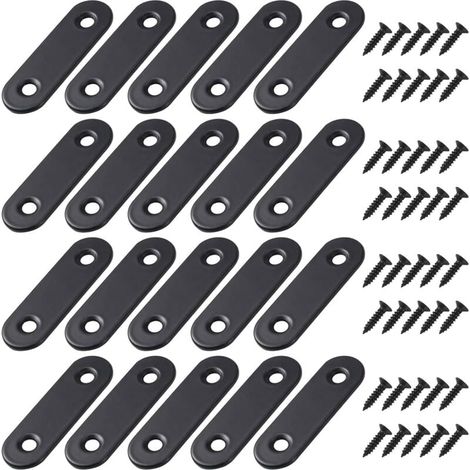 Equerre de Fixation Plats Droits Support en Droit Plat Metalliques Equerres avec Vis pour Bois Meubles Placard Réparation Support 50 16mm Noir 20 Pièces (1/4)
