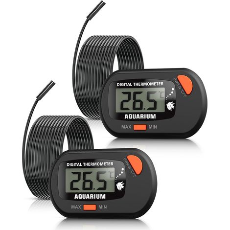 Thermomètre Aquarium avec sonde et ventouse, Thermomètre d'aquarium numérique LCD de température de l'eau pour aquarium, reptile marin, terrarium (Noir-2 pièces) (1/5)