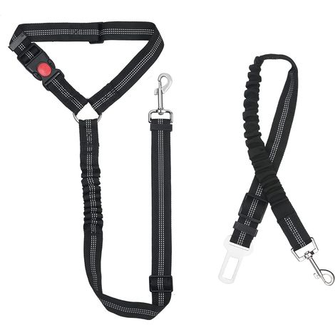Nylon Ceinture Chien, Universel Harnais Voiture Réglable pour Chien & Chat avec Absorption des Chocs, 2 en 1 Laisse Chien Ceinture de Sécurité pour Animaux de Compagnie Durable pour Voyage(Noir) (1/5)