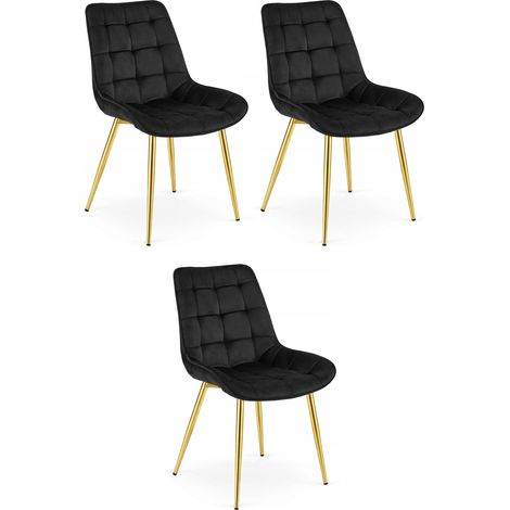 Chaise - leobert - bera - velours noirpieds dores - 54 x 60 x 88 cm - lot de 3 211770221