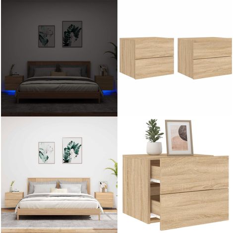 Wand-Nachttische mit LED-Leuchten 2 Stk. Sonoma-Eiche - Wand-Nachttisch - Holzwerkstoff Möbel - Nachttisch Mit Beleuchtung - LED-Nachttisch - Wohnzimmer Dekoration - Home & Living