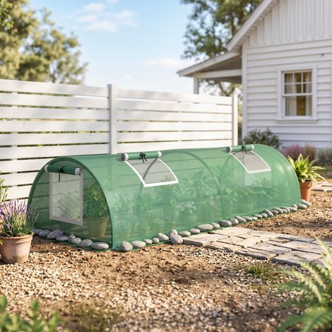 Mini Serre à Tomates 200x80x45cm – Acier PE Anti-UV, 4 Portes Filet Enroulables, Vert (1/5)