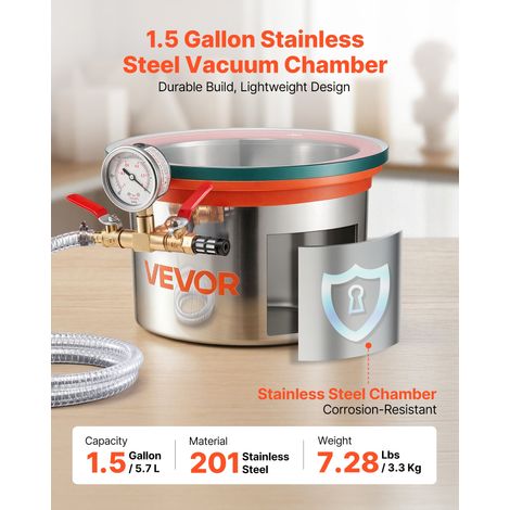 Chambre à Vide 5,7 L Chambre de Dégazage sous Vide Acier Inoxydable pour Moulage Résine, Stabilisation Bois, Dégazage Silicone et P… (1/5)