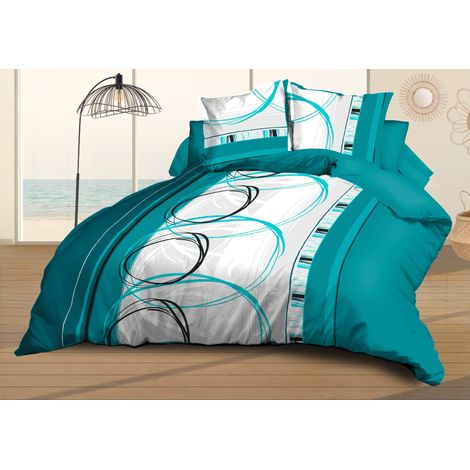 Housse de Couette 220x240 + 2 taies - Microfibre Douce et résistante - Entretien Facile - Turquoise (1/5)