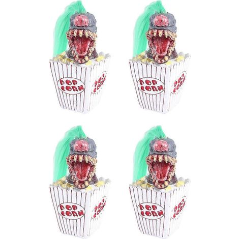4 sculptures de clowns, décorations de clowns pour Halloween, clown popcorn, statues de têtes de clowns effrayantes, objets en résine, clown de l'espace, QAQ vert (1/5)