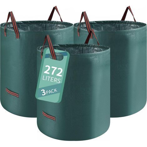 3 x 272-Liter-Gartenabfallsäcke, reißfeste, robuste Grünabfallsäcke, Pflanzsäcke mit Griffen, faltbare Gartenabfallsäcke, freistehende Gartensäcke, Tragkraft bis 50 kg (1/5)