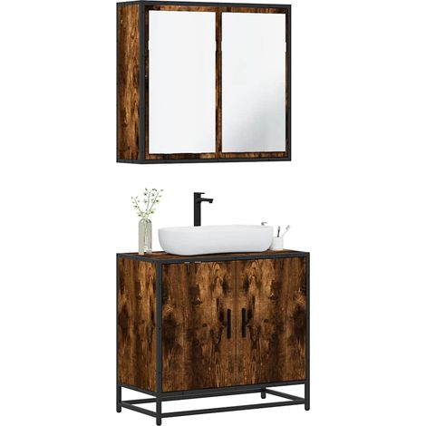 Set de muebles baño 2 pzas madera contrachapada roble ahumado vidaXL (1/5)