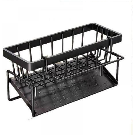 Porte-lingettes - Panier Égouttoir Pour Évier - Acier Carbone - Drainage Automatique - Montage Sur Plan De Travail Ou Mur - Noir - 1 Pièce (1/5)