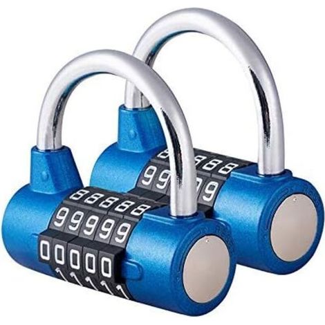 Cadenas à combinaison à 5 chiffres, serrure à combinaison, réinitialisable pour l'école, la salle de sport, la mallette, la boîte à outils, la clôture, l'armoire, etc. - Rouge et noir (lot de 2, bleu) (1/5)