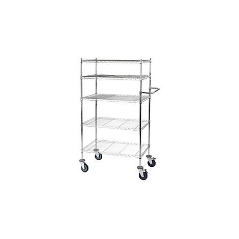 Mesa rodante de rejilla de alambre cromada con 5 pisos L x