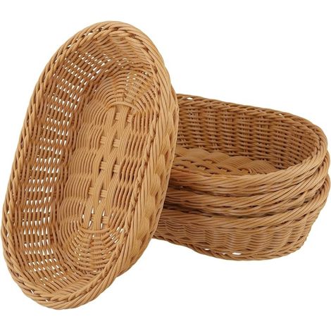 Corbeilles à Pain en Osier, Paniers Rotin 30 x 20 x 7 cm, Panier Collation, Fruits, Pâtisseries, Présentoir Buffet, Marron (1/5)