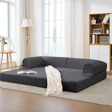 Modulares Sofa-Set grau aus Cordstoff, gepolstert, 1-Sitzer + 2-Sitzer, flexibel kombinierbar (1/5)