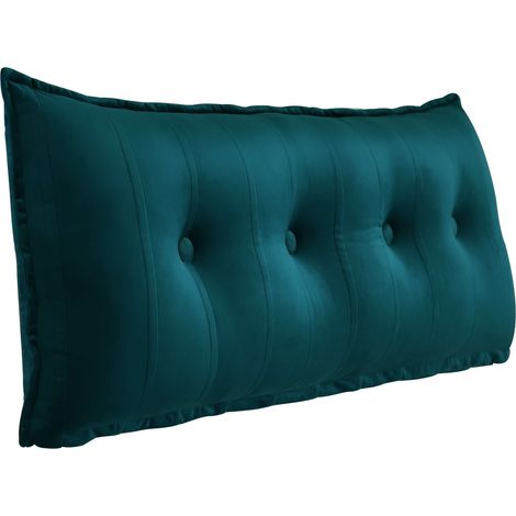 VERCART Grande cuscino decorativo per il letto, cuscino da lettura con bottoni, cuscino per il corpo per chi dorme di lato, velluto turchese, 120 x 8 x 50 cm (1/5)