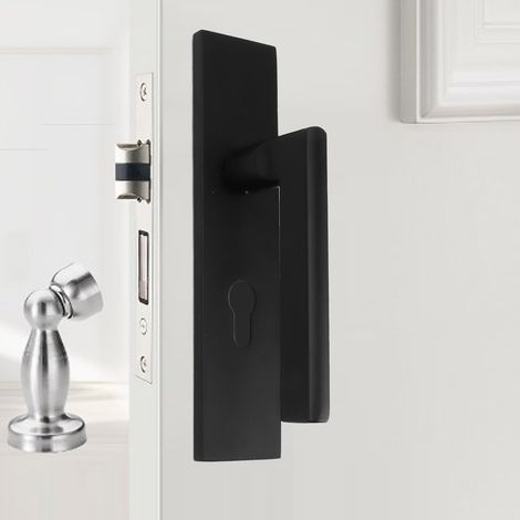 Serrure universelle pour porte d'entrée (chambre à coucher), poignées de porte en bois, poignées de porte noires (1/5)