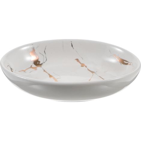 Porte-savonnette Décoratif en Céramique Blanche Motif Marbré Doré, Plateau Élégant pour Salle de Bain ou Évier Cuisine, Protège Mains et Prolonge la Durée Savonnette (1/5)