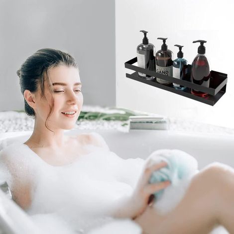 30CM Shower Shelf No Drilling Shower Bathroom Shelf Black Shower Shelf Stainless Steel Wall Mounted Shower Shelves (1/3)