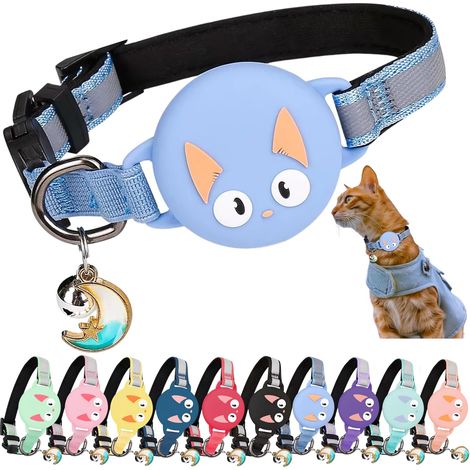 Collier Chat avec Accessoire Compatible avec Airtag Apple,Réfléchissant et Lumineux GPS Chat avec Anti étranglement,Réglable,GPS Airtag Non Inclus 