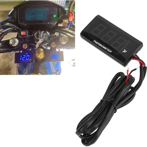 Modification pour moto : manomètre de température d'eau LCD ultra-fin universel DC12V + raccord en T 22 mm bleu (1/5)