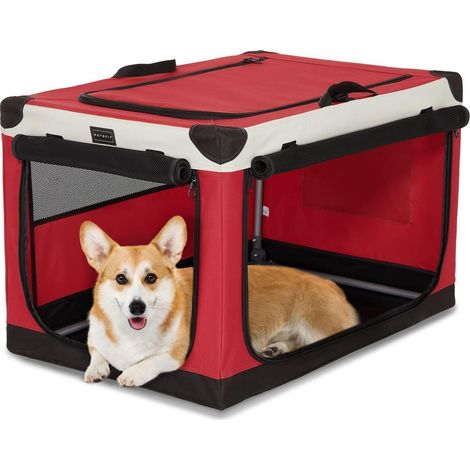 Faltbare Hundebox 76cm Rot mit 3 Türen & Aufbewahrungstasche (1/5)