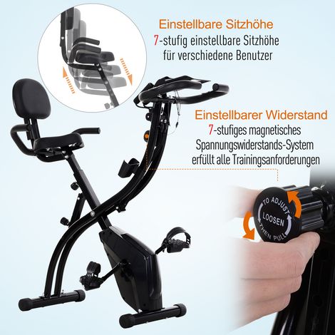 Vélo d'appartement 2-en-1 avec écran LCD, cardiofréquencemètre, selle et roues réglables, pliable, 8 niveaux de résistance magnétique, câble de tension, acier (1/5)