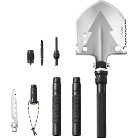 VEVOR Survival Shovel, 11 in 1 Camping Shovel Folding Multitool, Military Grade Portable Compact Tactical Shovel, Multifunction for Off-Roading, Camping, Hiking, Outdoor, Survivalist and Emergency (1/5)