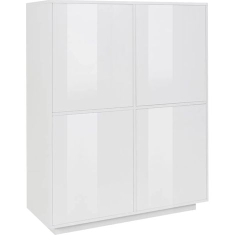 Credenza Alta da Soggiorno 100 cm Bianco Laccato Lucido 4 Ante 6 Vani (1/4)