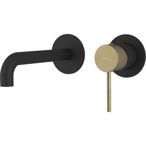 Mitigeur lavabo 2 trous à encastrer ULTRAMIX, bec 20cm, noir mat/or mat (1/2)