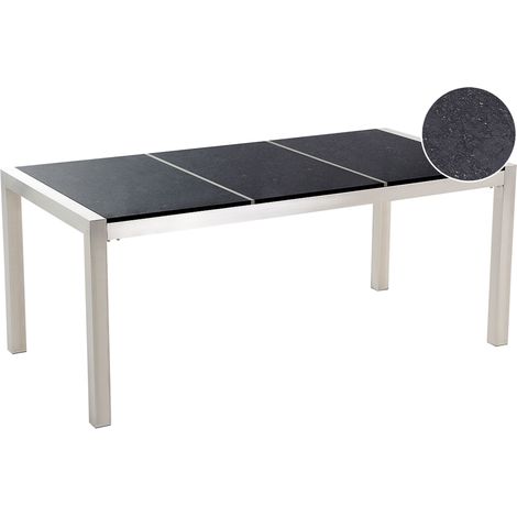 Mesa de comedor de jardín con tablero de granito negro y plateado patas de acero para 6 personas 180 x 90 x 74 cm Grosseto (1/5)