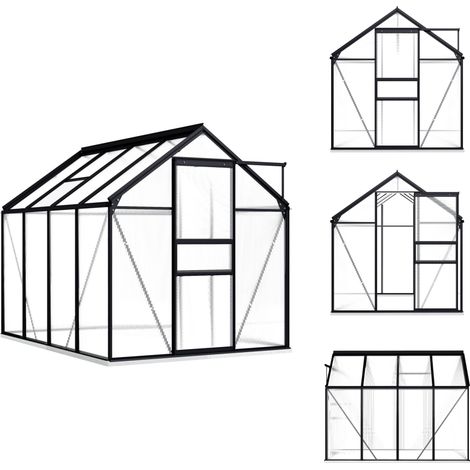 Gewächshaus mit Fundament Anthrazit Aluminium 4,75 m² - Gewächshaus - Treibhaus - Gartenhaus - Alu-Gewächshaus - Polycarbonat-Gewächshaus