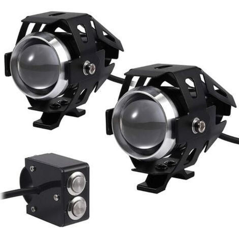 2pcs 15W Motorcycle Headlight LED Auxiliary Lights Motorcycle Front Fog Lights LED Spot Projector Motorcycle Spot 3000LM U5 Waterproof 12-24V for Motorcycle Quad Scooter - with Switch (1/5)