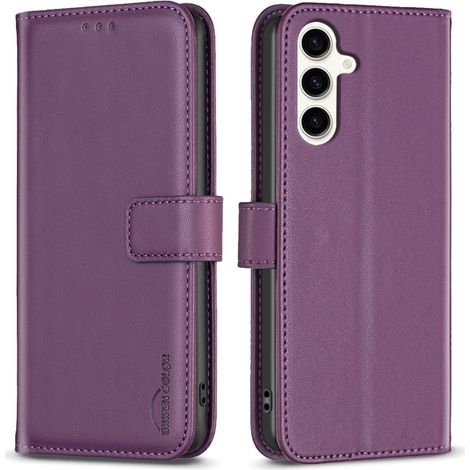 Custodia a libro per Samsung Galaxy S23 FE, binfen Wallet, viola scuro + vetro 9H (1/5)