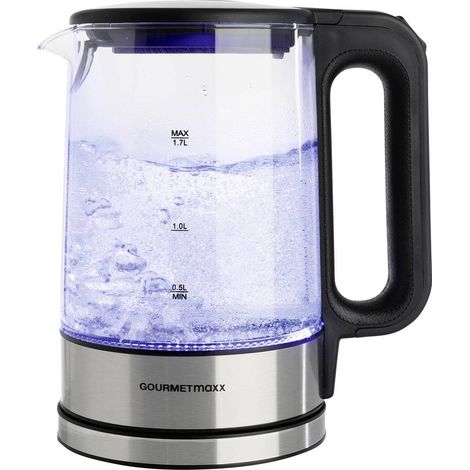 GourmetMaxx GOURMETmaxx Glas-Wasserkocher LED 1,7l 2200W Edelstahl/schwarz kabellos Bouilloire filaire noir,acier inoxy