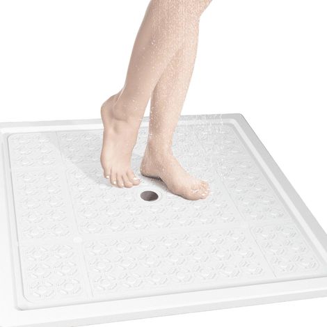 Tapis de douche carré 68,5 x 68,5 cm, en TPE antidérapant avec ventouses et trous d'évacuation, séchage rapide, blanc. (1/5)