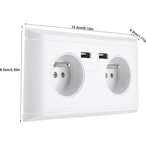 Enchufe de pared multifuncional con dos puertos USB para teléfonos móviles [Doble enchufe] [Material de PC ignífugo] [Certificado CE y RoHS] (1/5)
