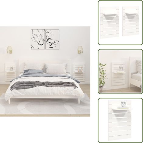 Étagères de chevet murales 2 pcs Blanc Bois de pin massif - Etagere Murale - Étagère Flottante - Rangement Mural - Bibliothèque Murale - Meuble De Salle De Bain (1/5)