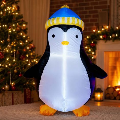 Pingouin de Noël gonflable avec LED, 1,5 m, Décoration extérieure pour pelouse, jardin et fête (1/5)