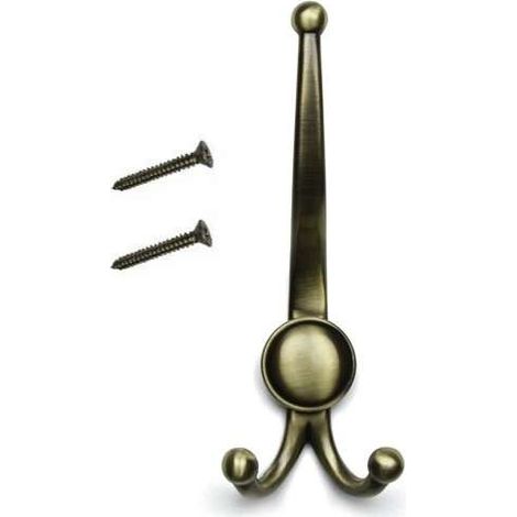 Crochet double 188mm métal vintage laiton vieilli antique doré rustique avec vis Mural Cuisine Salle de bain Porte Manteau Serviette Sac Couvert Vêtement Dressing Meuble Placard Bronze (1/2)