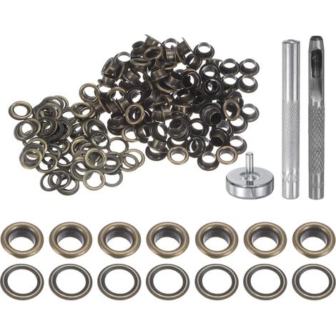 100Pcs Kit d'Outils pour Œillets en Cuivre de 5 mm avec Poinçon Creux, Outils de Pose d'Œillets pour Vêtements en Cuir, Tissu, Ceinture, Couleur Bronze (1/5)