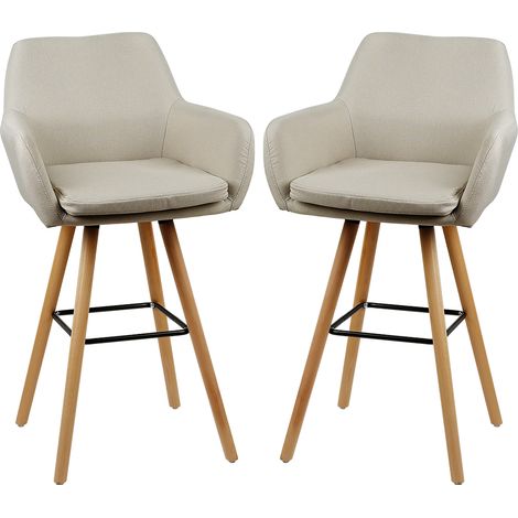 Skecten Set de 2 Taburetes de Bar, Taburetes Altos de Cocina,  Asiento Acolchado, Beige (1/5)