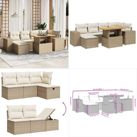7-tlg. Garten-Sofagarnitur mit Kissen Beige Poly Rattan - Gartenmöbel Set - PE-Rattan Möbel - Outdoor Lounge - Garten Sofa - Gartenecke - Home & Living (1/5)