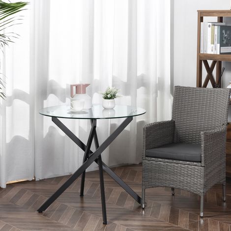 Mesa de centro redonda de vidrio templado negro 80 x 80 x 75 cm con estructura de acero HAVRYA (1/5)