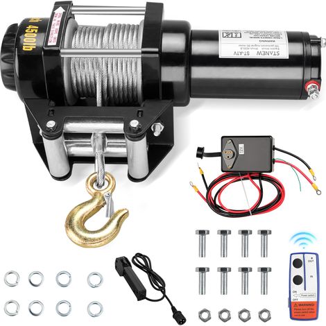 STANEW WINCH - Verricello Elettrico 12V 4500 lbs / 2041 kg Argano Elettrico Serie Maverick Cavo in Acciaio 10m per Aratri, Quad, ATV e UTV incluso telecomando senza fili + accessori per verricello (1/5)