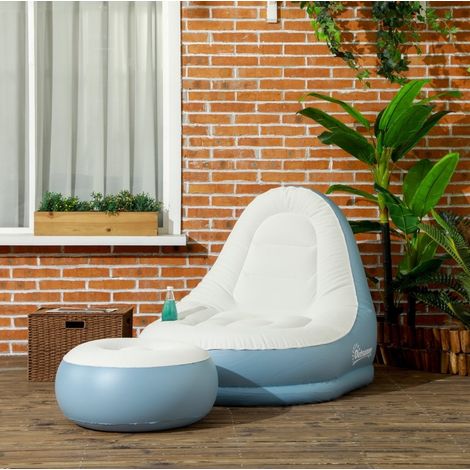 Canapé gonflable avec pouf, porte-gobelet et dossier ergonomique, sofa d'appoint compact pour camping et salon, blanc, 125 x 100 x 87 cm - CHICFURN (1/5)