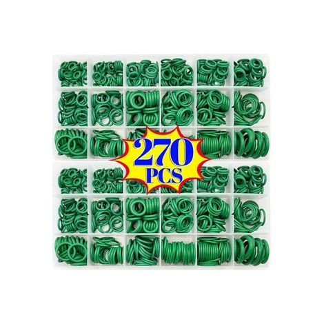 Ensemble de 270 joints toriques en nitrile vert, pour l'étanchéité dans la réparation de la climatisation automobile. (1/5)