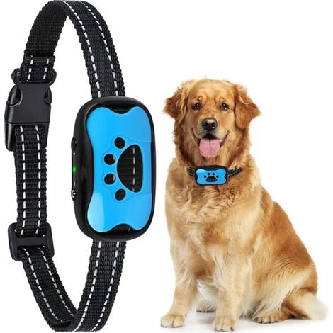 Collier Anti-aboiement Chien Rechargeable Automatique Collier de Dressage avec Son/Vibration sans Choc 7 Niveaux de Sensibilité pour Chiens de Taille Moyenne Bleu (1/4)